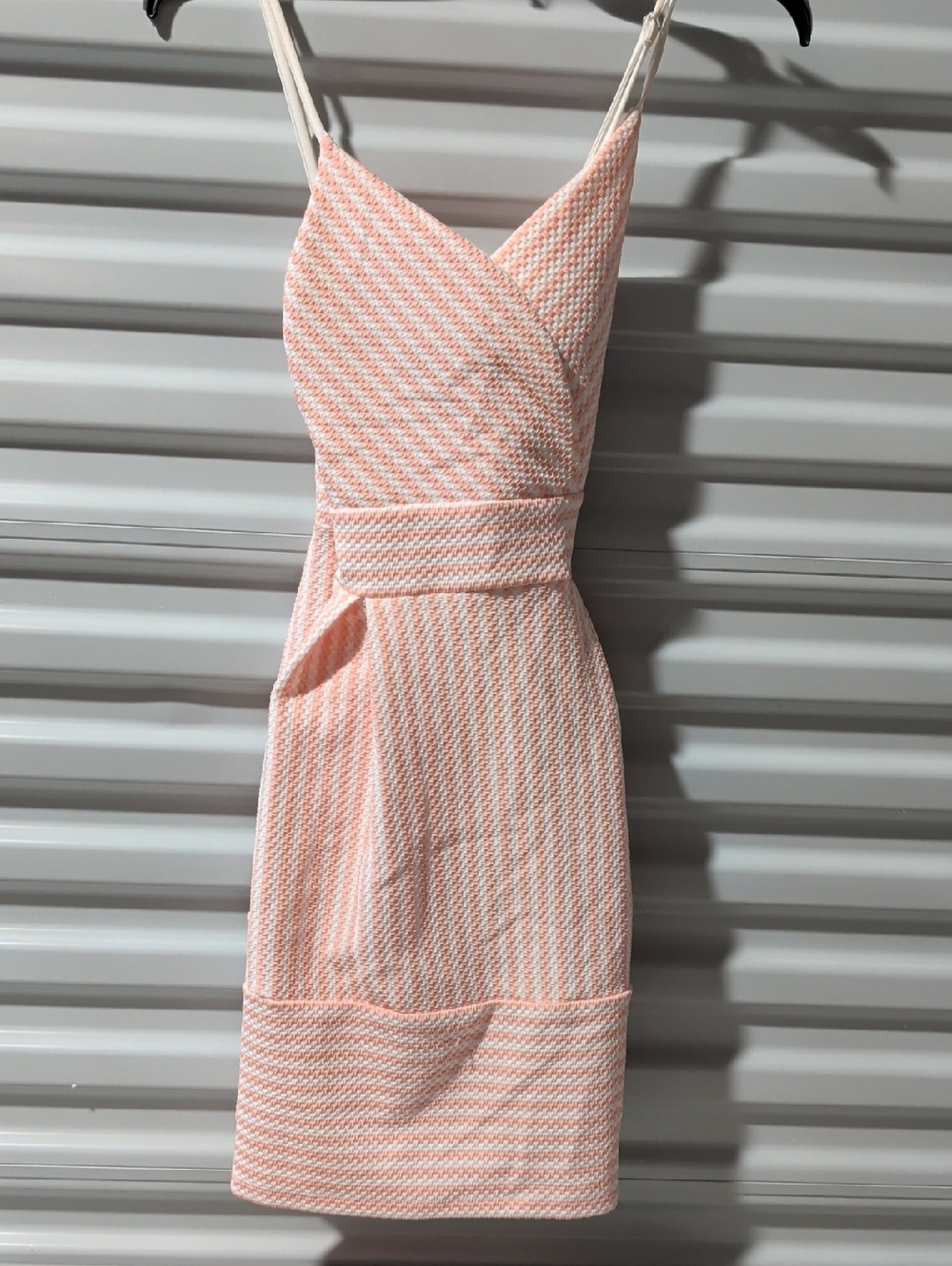 Hot Gal Peach-White Textured Wrap Mini Dress